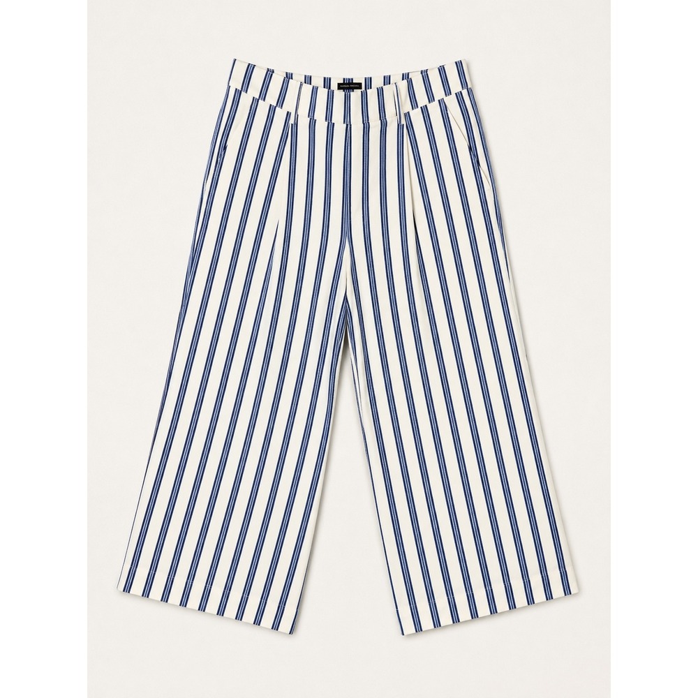 Halogen Blue White Striped Wide Leg Cropped Pants Pleated Front Size L
